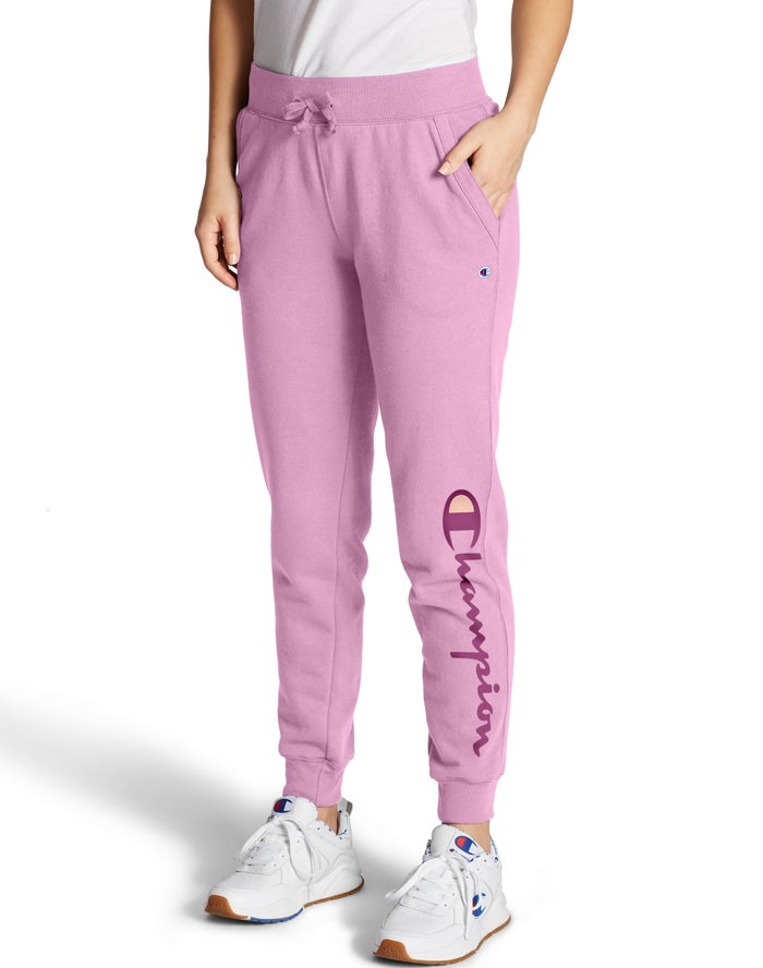 Champion Womens Joggers NZ - Powerblend Fleece Script Logo Rose ( 9741-FKNSM )